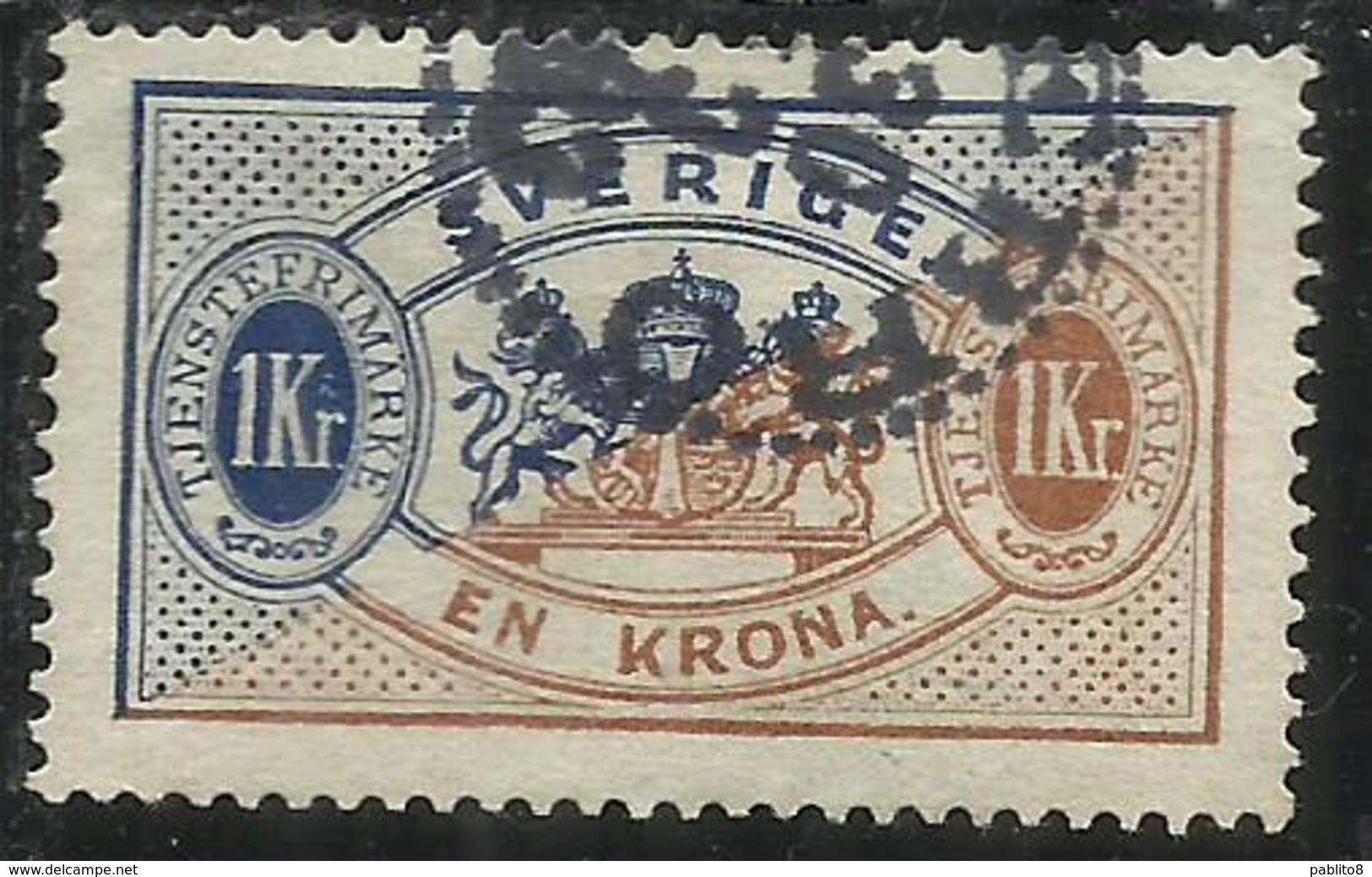 SWEDEN SVERIGE SVEZIA SUEDE 1881 1895 OFFICIAL STAMPS KROWN 1K USATO USED OBLITERE' - Revenue Stamps