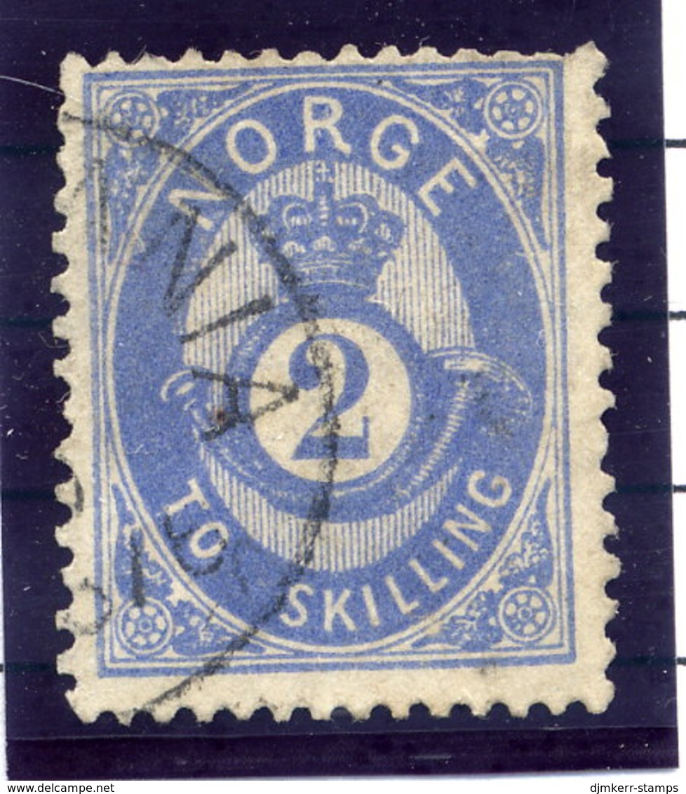 NORWAY 1875 Posthorn 2 Sk.  Blue Used. Michel 17a - Used Stamps