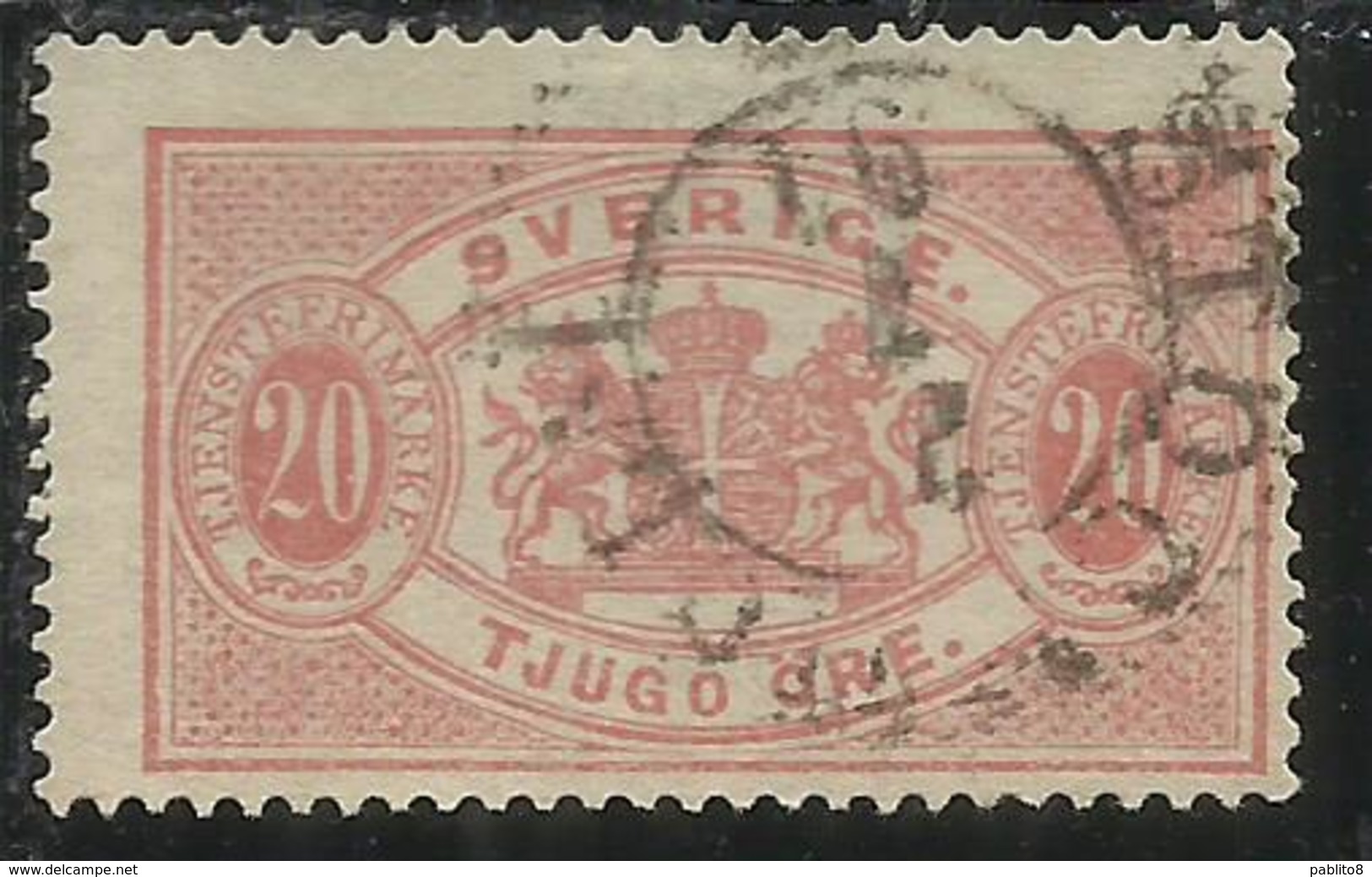 SWEDEN SVERIGE SVEZIA SUEDE 1874 1877 OFFICIAL STAMPS ORE 20o USATO USED OBLITERE' - Fiscaux