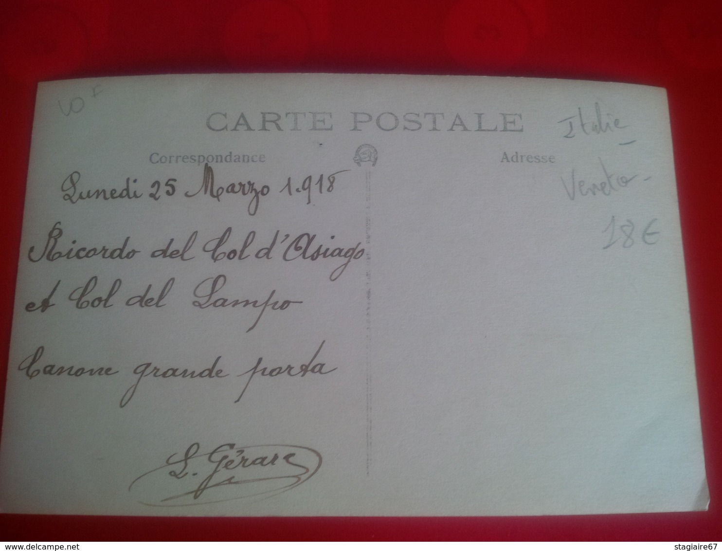 CARTE PHOTO RICORDO DEL COL D ASIAGO ET COL DEL LAMPO CANONE GRANDE PORTA 1918 - Other & Unclassified