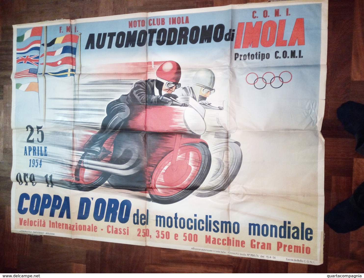 IMOLA AUTO MOTO DROMO 1954 MANIFESTO C.O.N.I.  COPPA D'ORO - Affiches