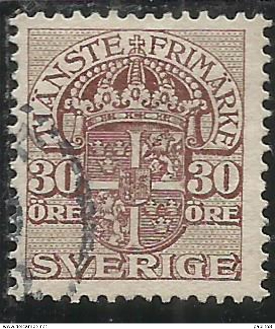 SWEDEN SVERIGE SVEZIA SUEDE 1910 1912 OFFICIAL STAMPS ORE 30o USATO USED OBLITERE' - Fiscale Zegels