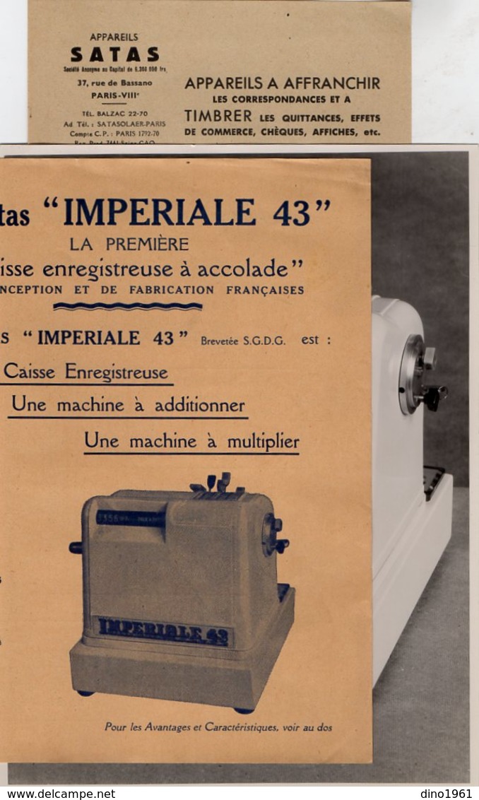 VP13.382 - Pub - PARIS - Lot De Documents Publicitaire Appareils A Affranchir S.A.T.A.S. ¨ IMPERIALE 43 ¨ - Publicités