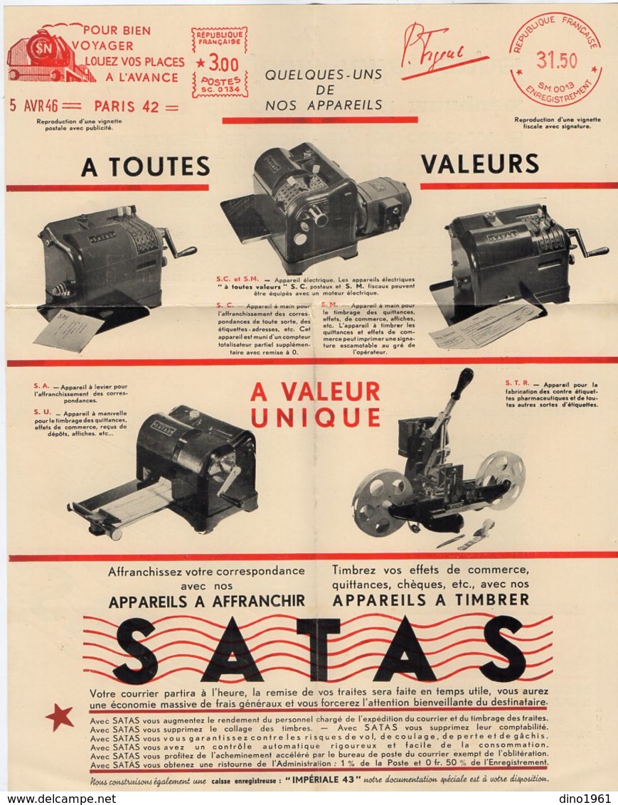 VP13.383 - Pub - EMA - Société Pour L'Affranchissement Et Le Timbrage Automatique S.A.T.A.S. à Paris Rue Bassano - Publicités