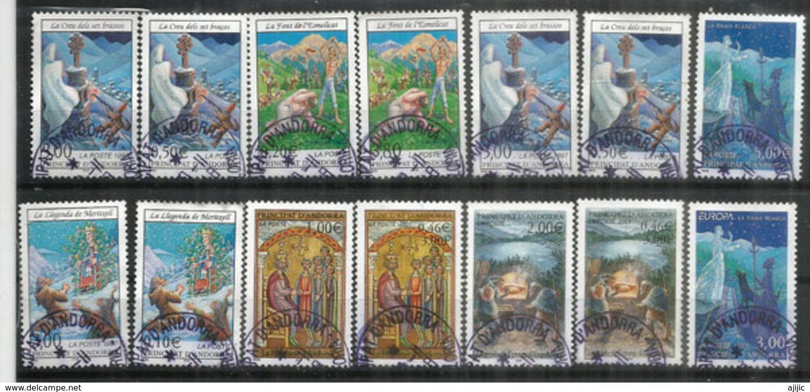 Les Légendes Andorranes. Deux Séries Oblitérés, Complètes, 1 ère émission En Francs, 2 Ième Série En Euro - Used Stamps