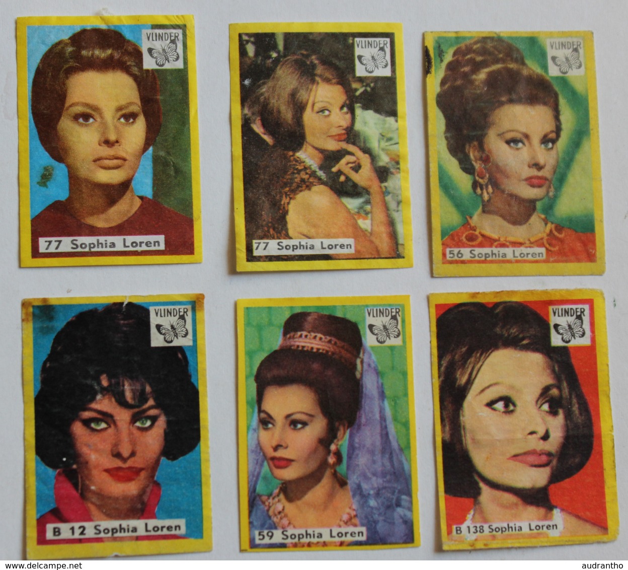 Rare 6 Images Actrice Dessus De Boite D'allumettes Vlinder Sophia Loren Card  Film - Publicité Cinématographique