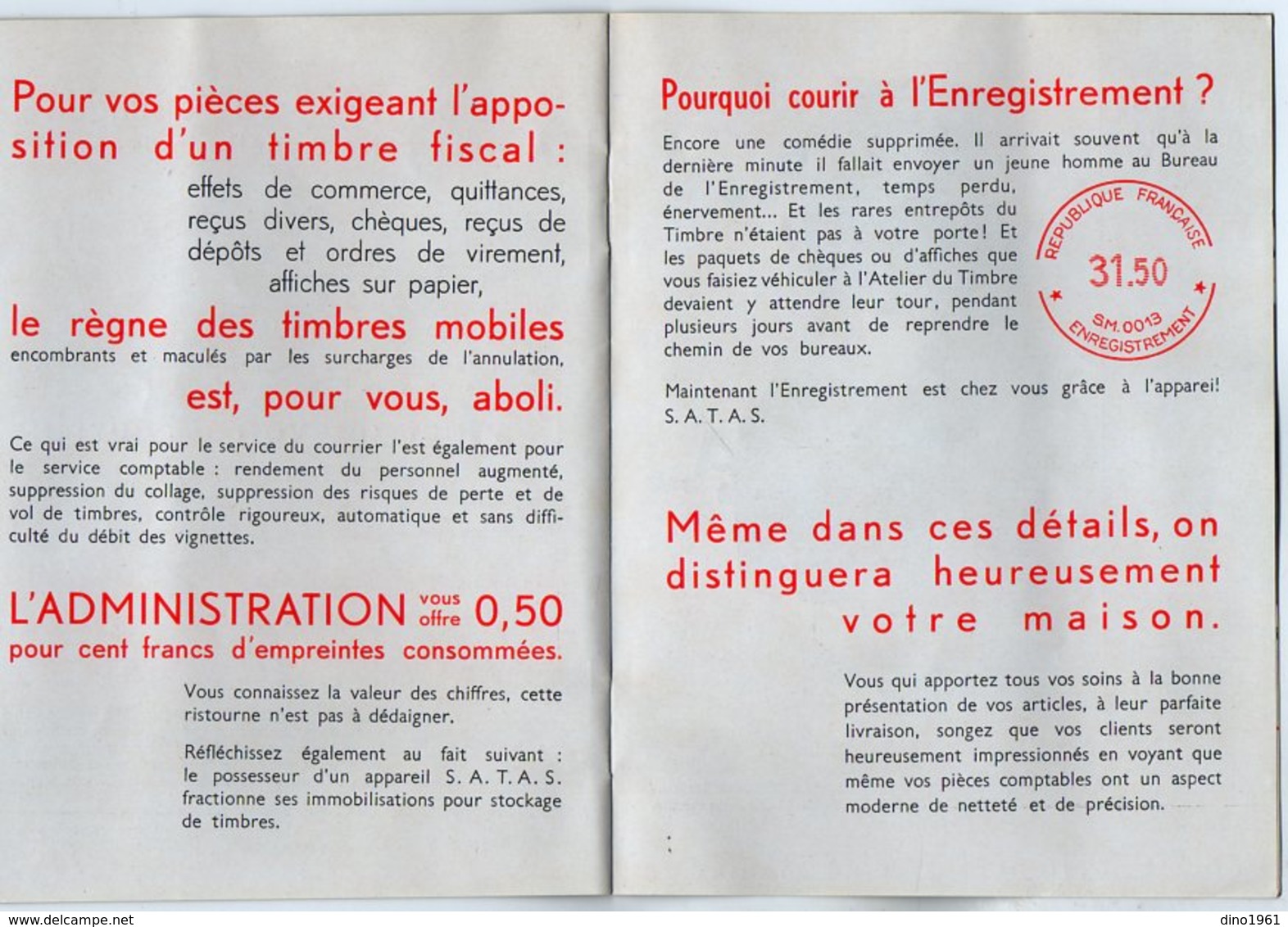 VP13.386 - EMA - Livret Pubicitaire de la Société pour l'Affranchissement et le Timbrage Automatique S.A.T.A.S. à Paris