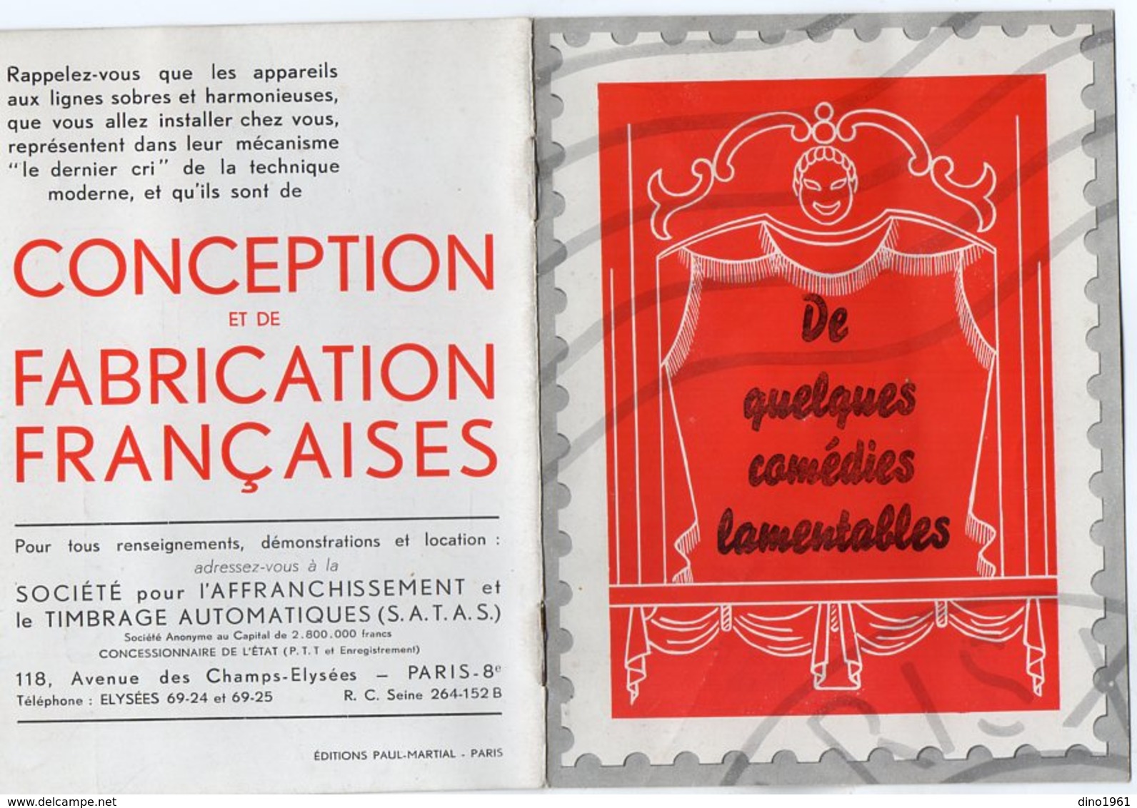 VP13.387 - EMA - Livret Pubicitaire De La Société Pour L'Affranchissement Et Le Timbrage Automatique S.A.T.A.S. à Paris - Publicités