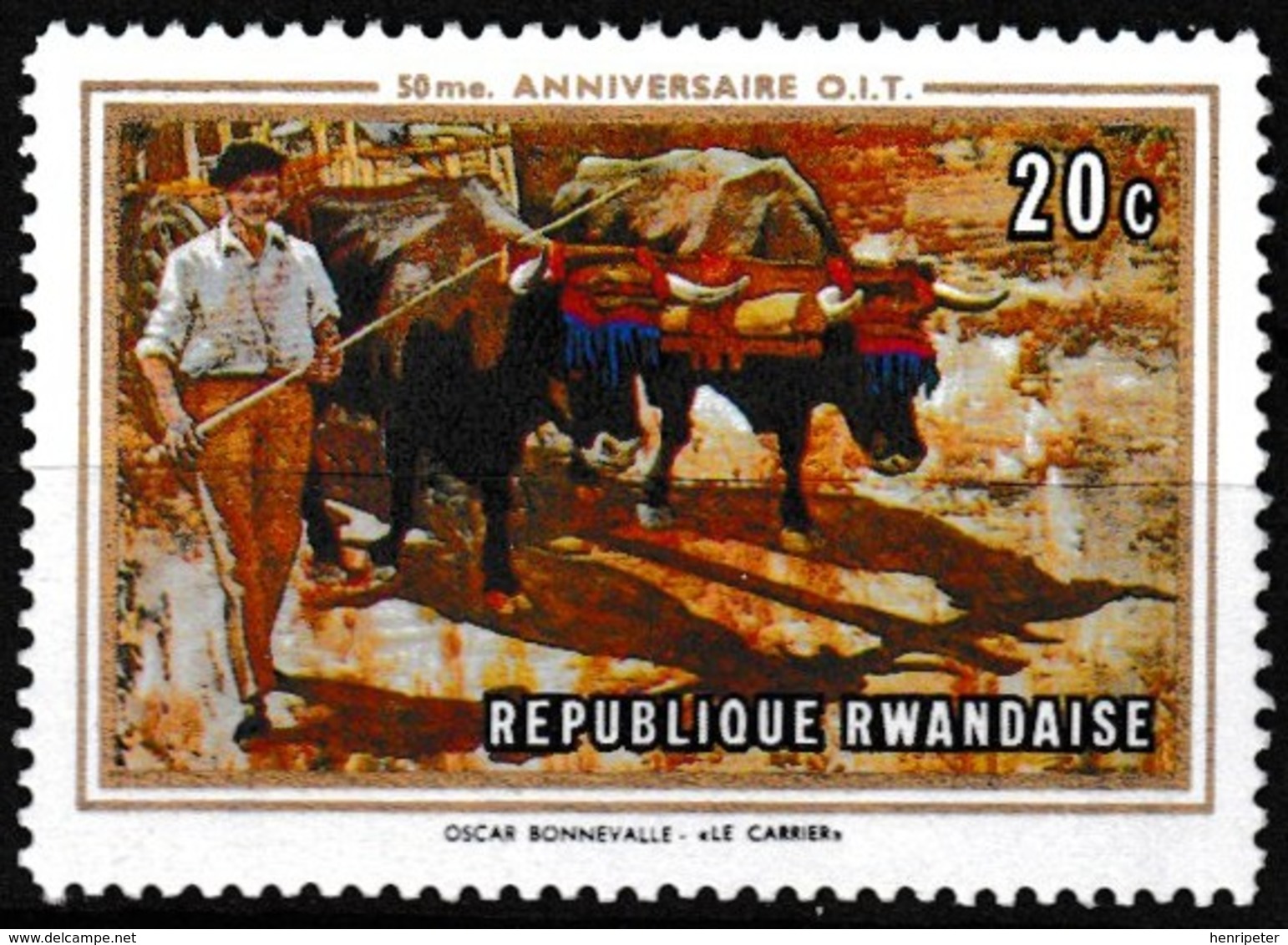 Timbre-poste Gommé Neuf** - Le Carrier Quarry Worker Oscar Bonnevalle - N° 330 (Yvert) - République Rwandaise 1969 - Neufs