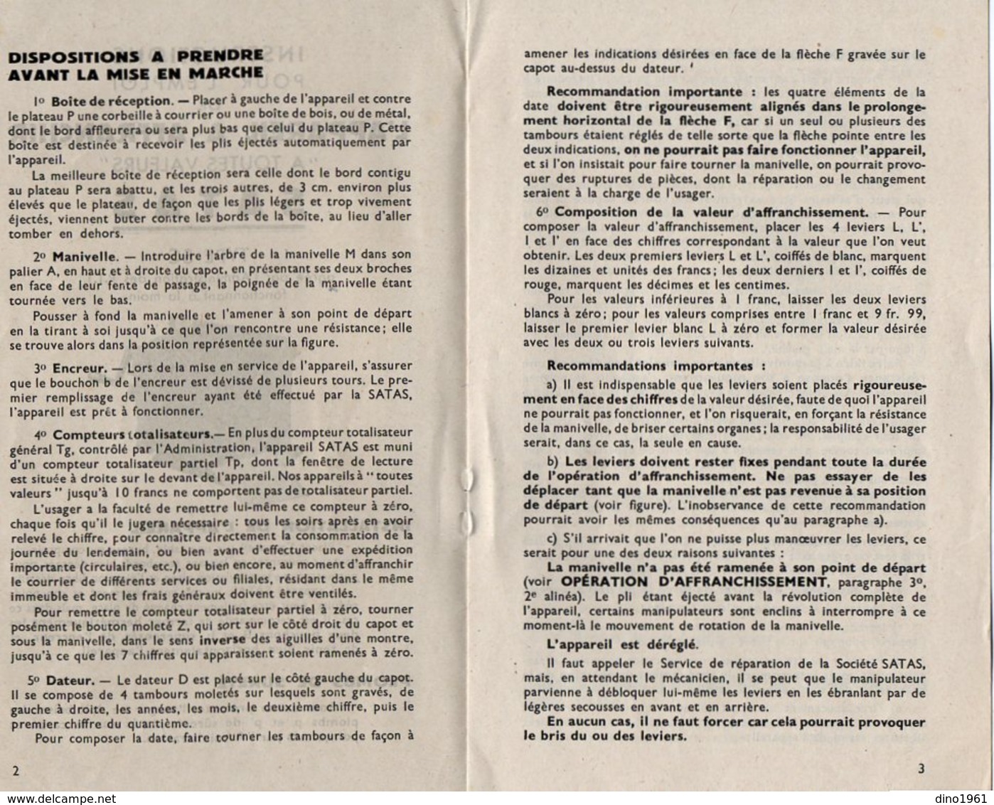 VP13.389 - EMA - Livret Pubicitaire De La Société Pour L'Affranchissement Et Le Timbrage Automatique S.A.T.A.S. à Paris - Publicités
