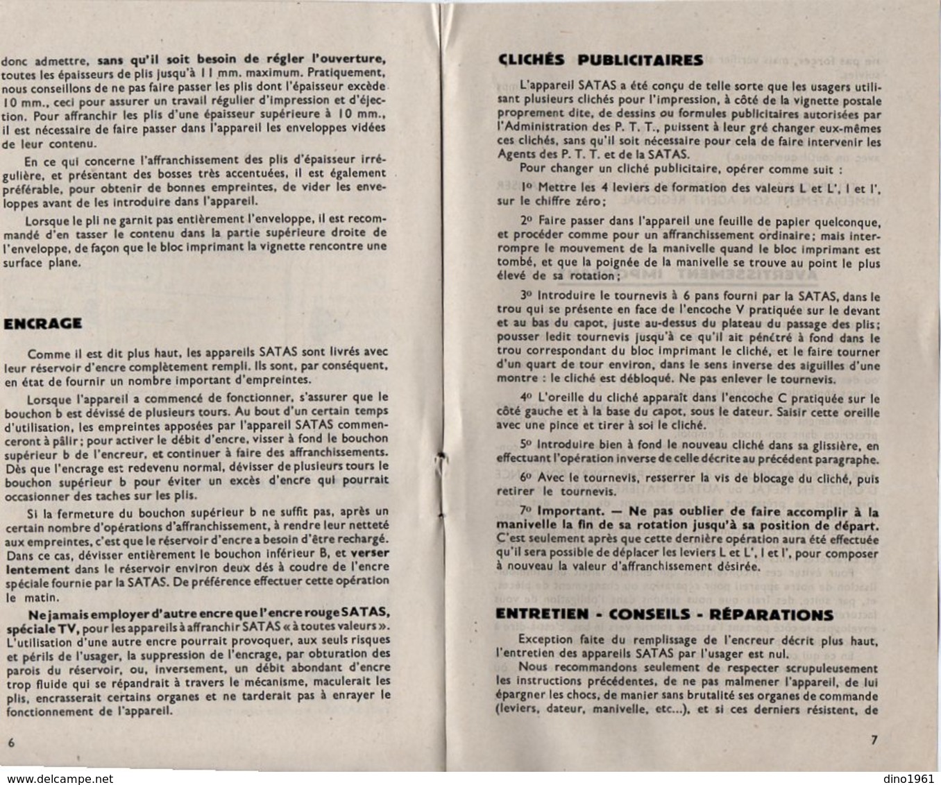 VP13.389 - EMA - Livret Pubicitaire De La Société Pour L'Affranchissement Et Le Timbrage Automatique S.A.T.A.S. à Paris - Publicités