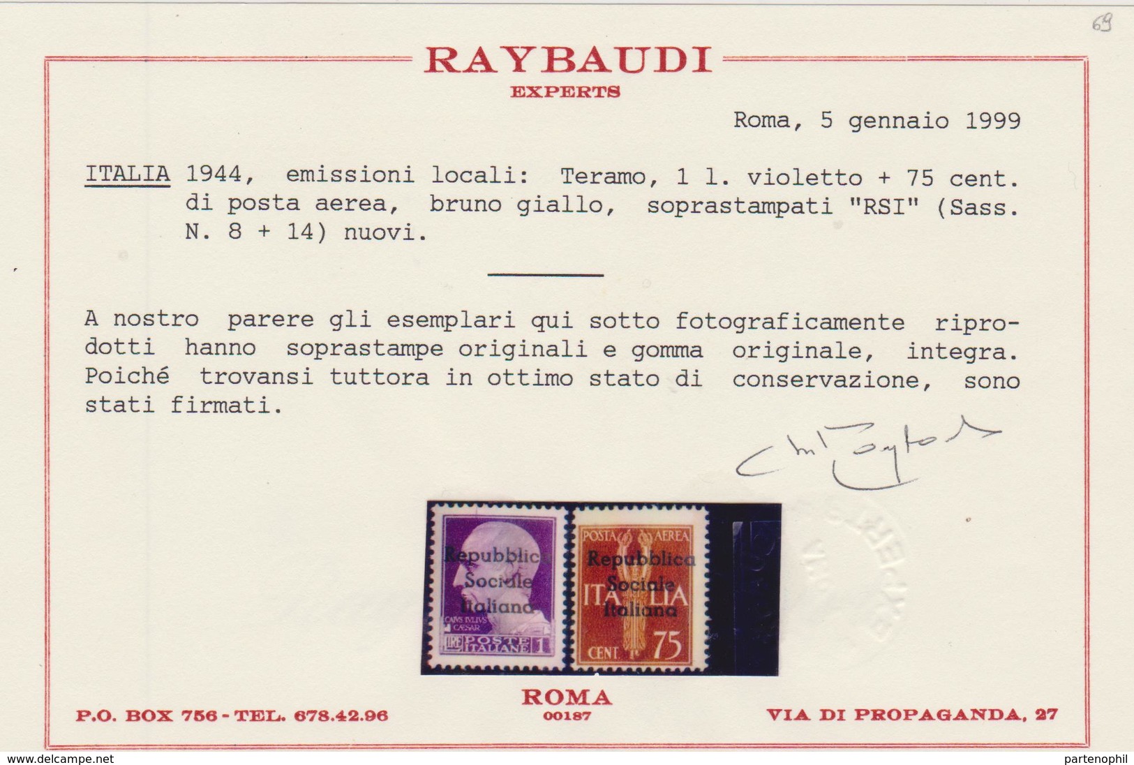 Teramo - 287 ** Teramo 1945 – Soprastampati R.S.I. N. 1/14. Cat. € 1250,00 Cert. Raybaudi. SPL - Local And Autonomous Issues