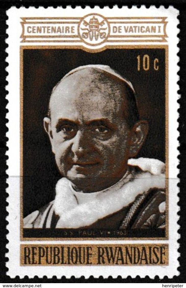 Timbre-poste Gommé Neuf** - Pape Paul VI Centenaire De Vatican I - N° 400 (Yvert) - République Rwandaise 1970 - Neufs