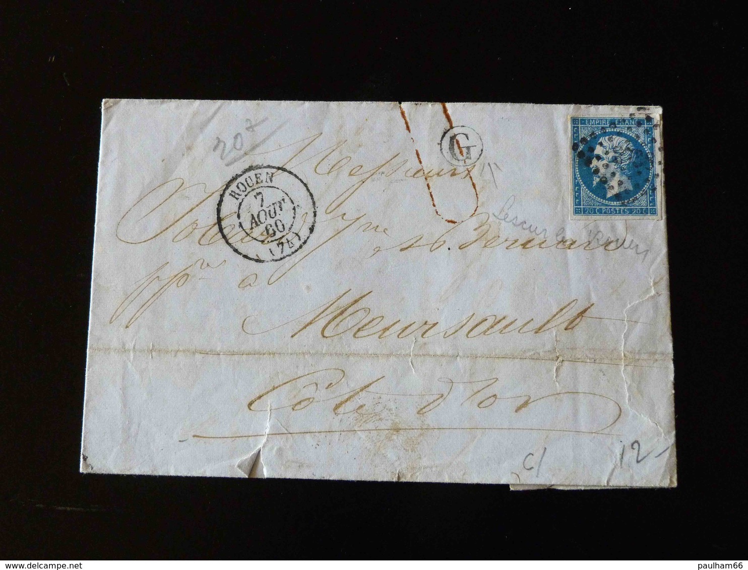 LETTRE DE ROUEN POUR MEURSAULT  -  1860  - - 1849-1876: Période Classique