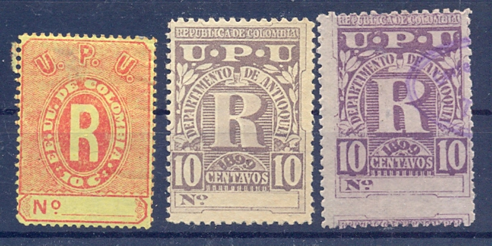 Colombia  3 Old Stamps R UPU Used - Colombie