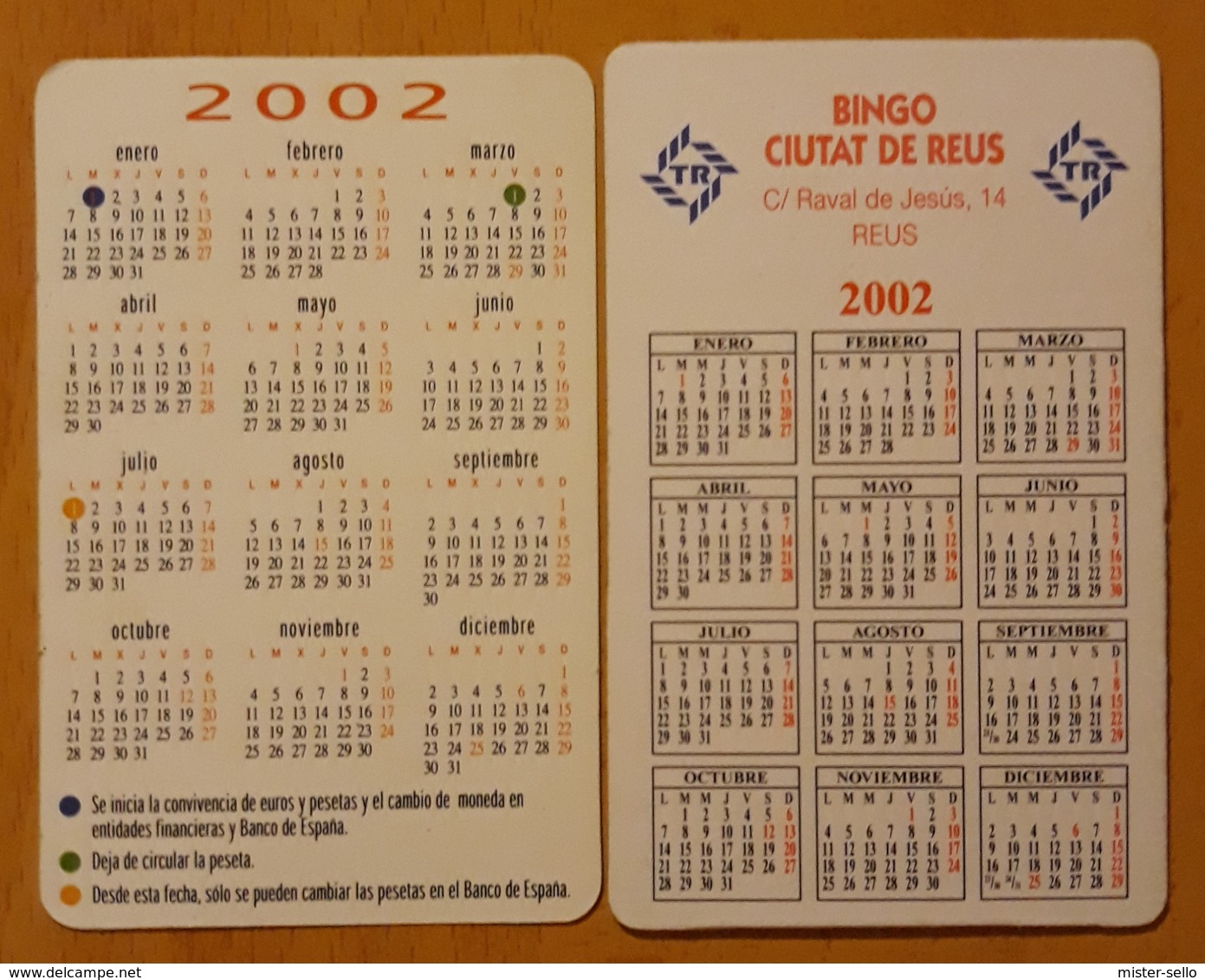 2002. 2 CALENDARIOS CONVERSORES EUROS - PESETAS. - Tamaño Pequeño : 2001-...