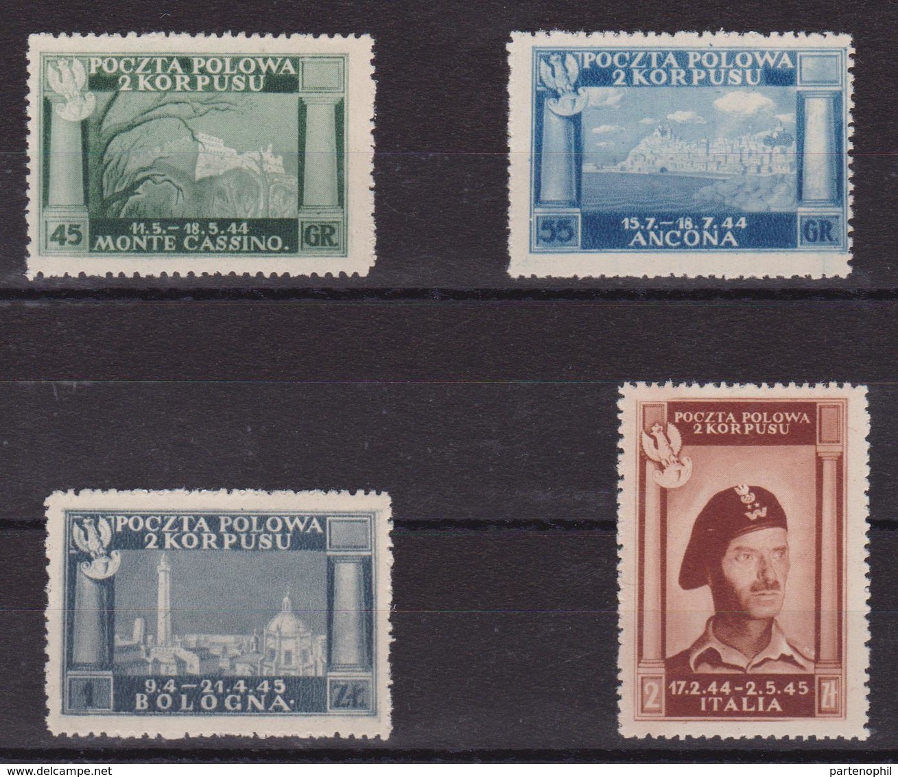 289 ** Corpo Polacco 1946 – Vittorie Polacche In Italia N. 5/8. Cert. Raybaudi. Cat. € 650,00. SPL - 1946-47 Zeitraum Corpo Polacco