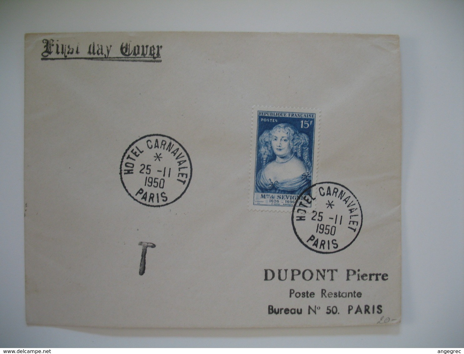 FDC  1950  N° 874 Madame De Sévigné  Taxée  à Voir - 1950-1959