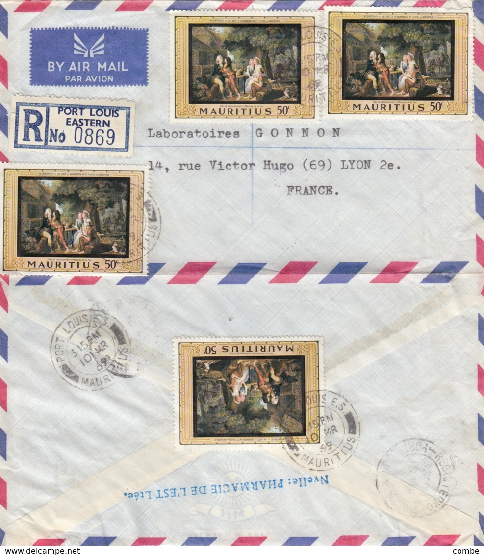 COVER MARITUS. 1969. PAINTING. REGISTERED PORT-LOUIS TO FRANCE - Maurice (1968-...)