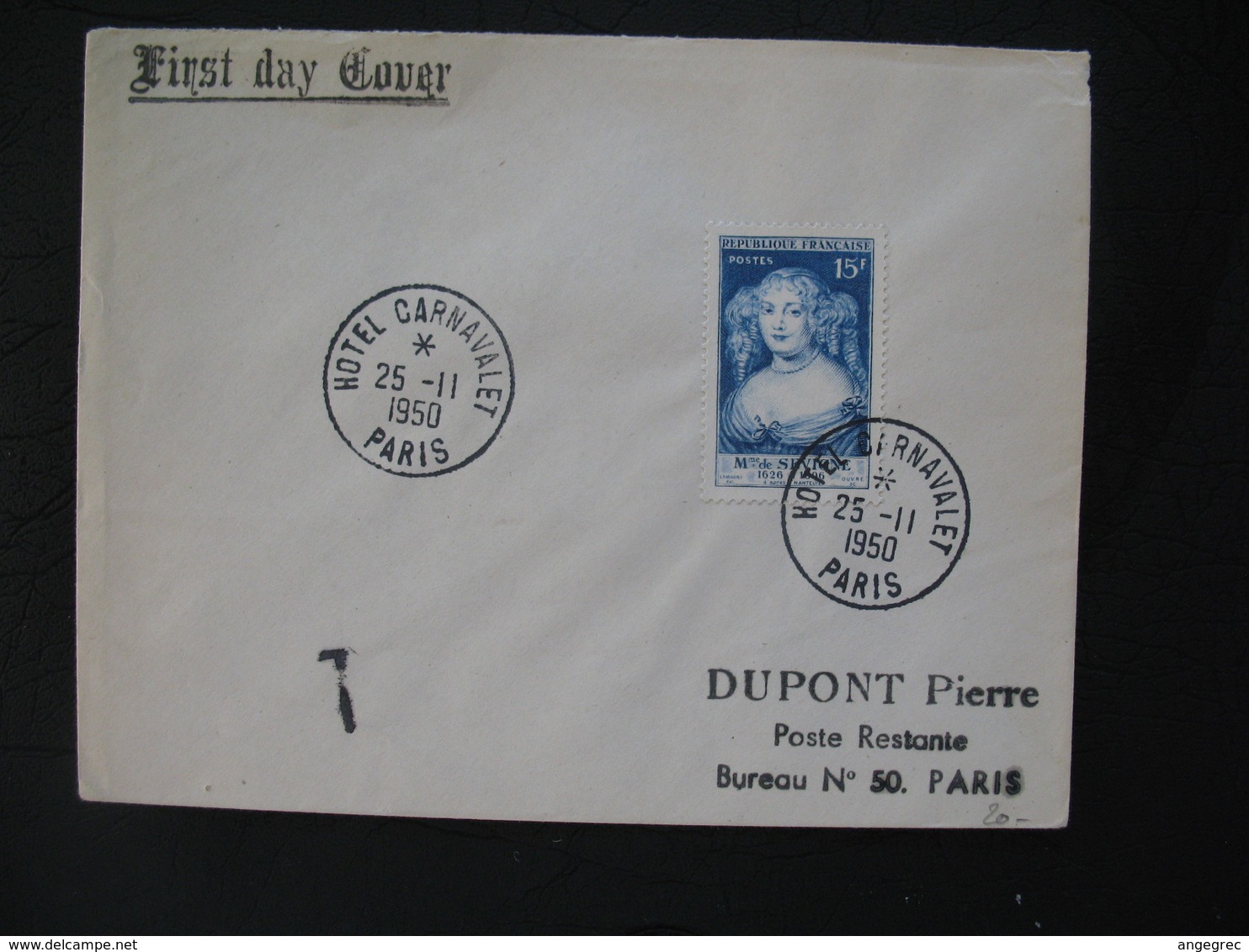 FDC  1950  N° 874 Madame De Sévigné  Taxée  à Voir - 1950-1959