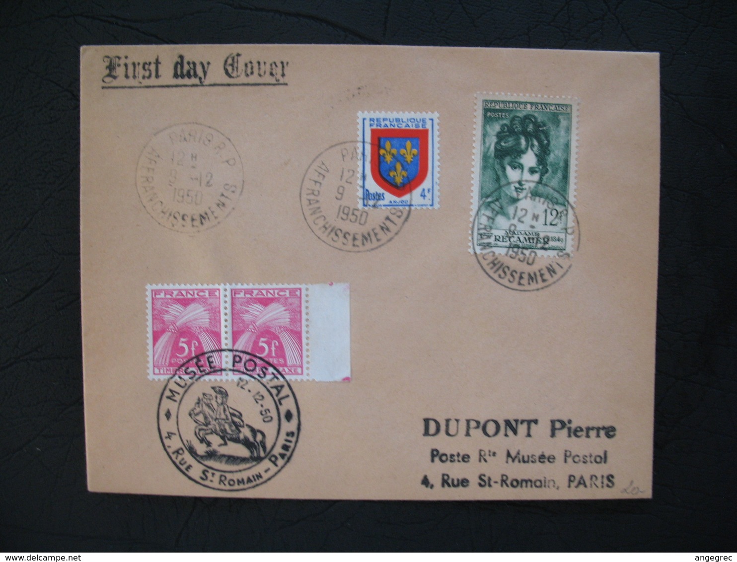 FDC  1950  N° 875  Madame Récamier  Avec Timbre Chiffre Taxe  à Voir - 1950-1959