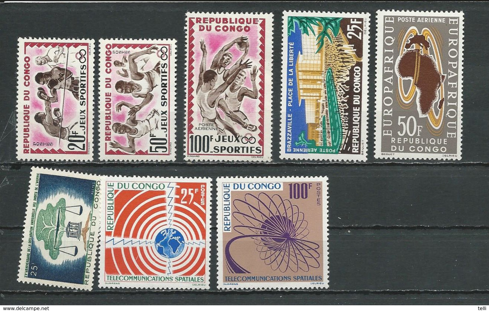 CONGO  Scott 103-104, C15, C16, 110, 106-107 Yvert 150-151, PA7, PA12, PA14, 158, 154-155 (9) ** Cote 9,20 $ 1962-3 - Neufs