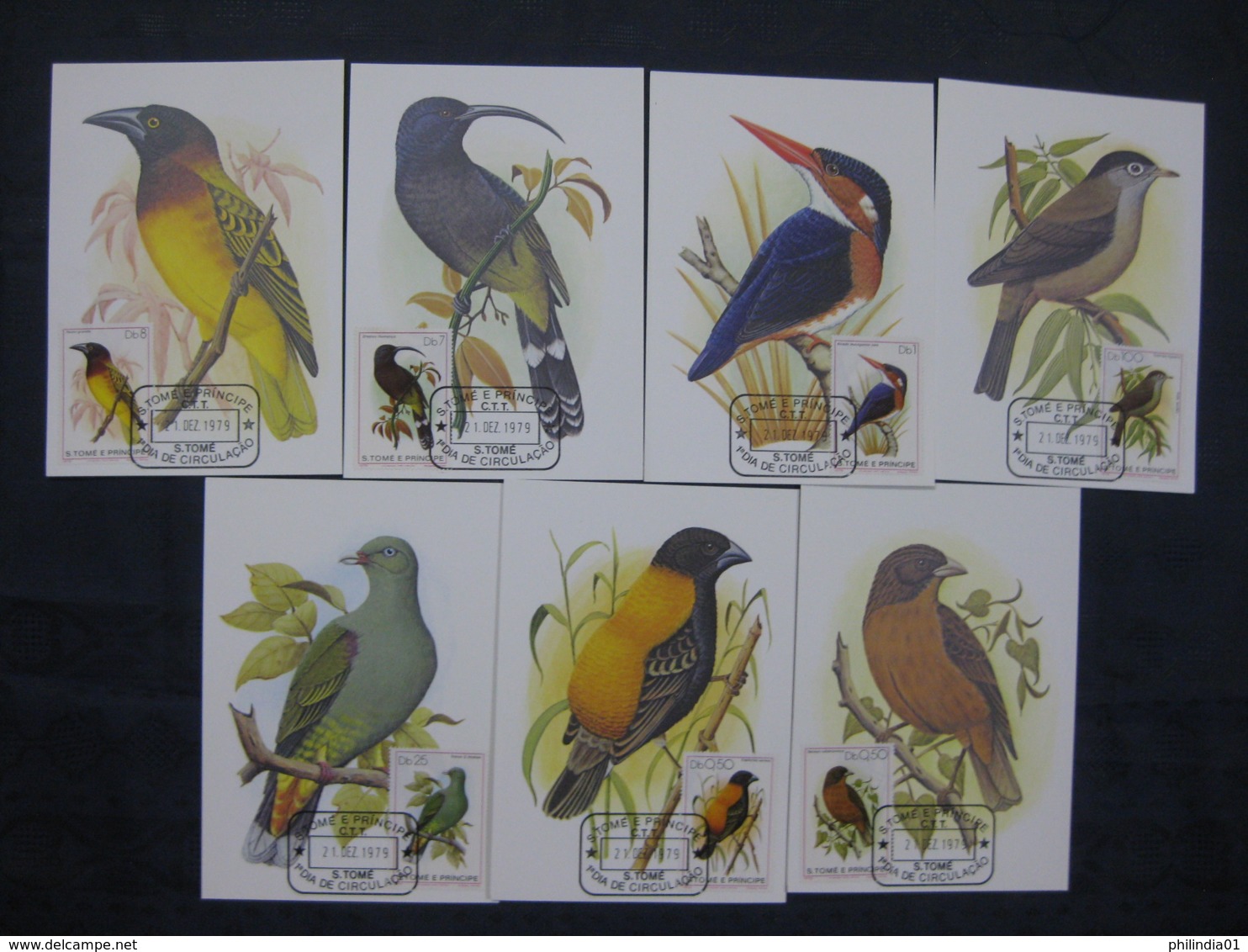 St. Thomas & Prince Is. 1979 Birds Fauna Wildlife Sc 541-7 Max Cards Set Of 7 # 8074 - Other & Unclassified