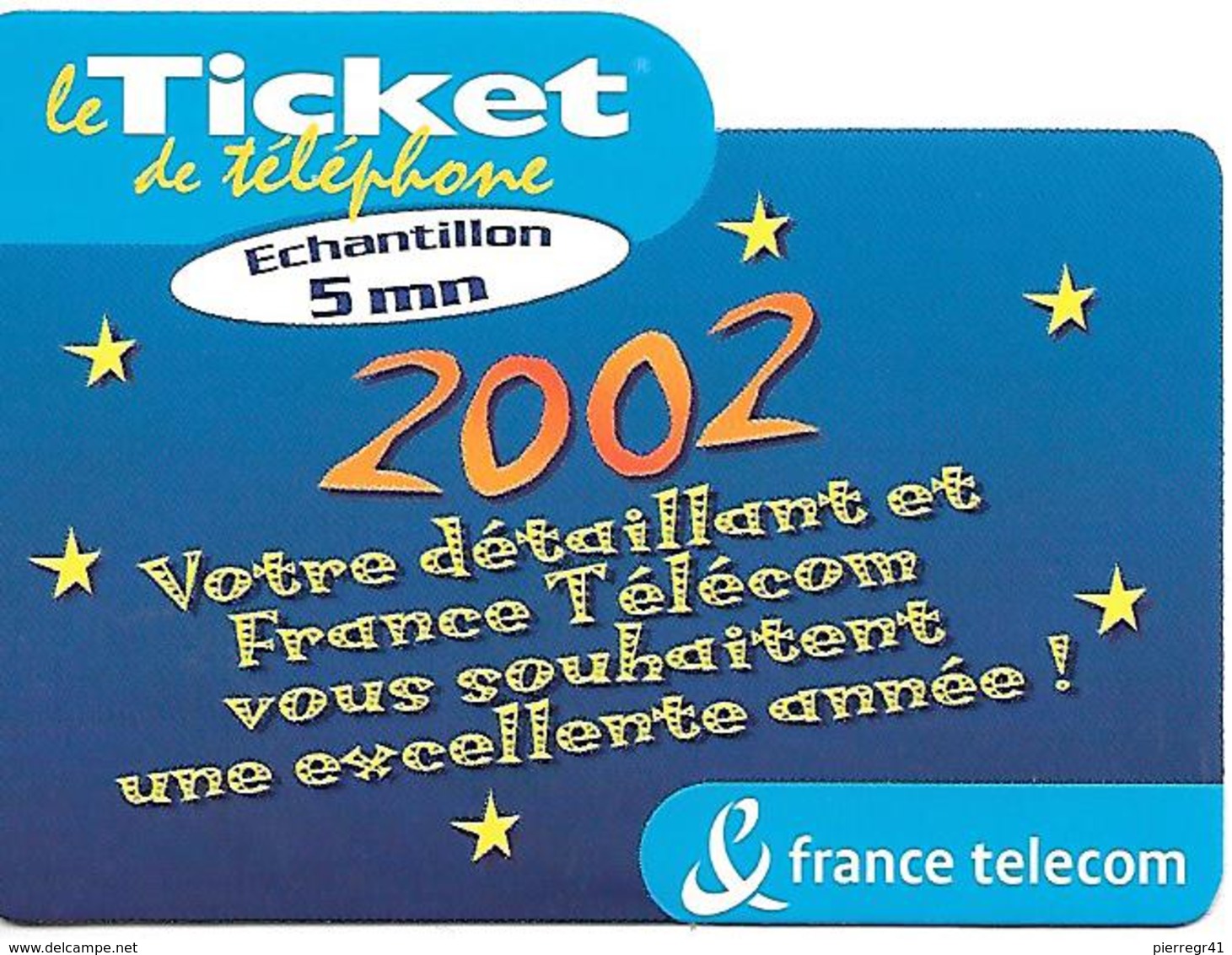 TICKET TELEPHONE-FRANCE-PU101-2002-ECHANTILLON 5Mn- Non Gratté-NEUF-TBE - FT