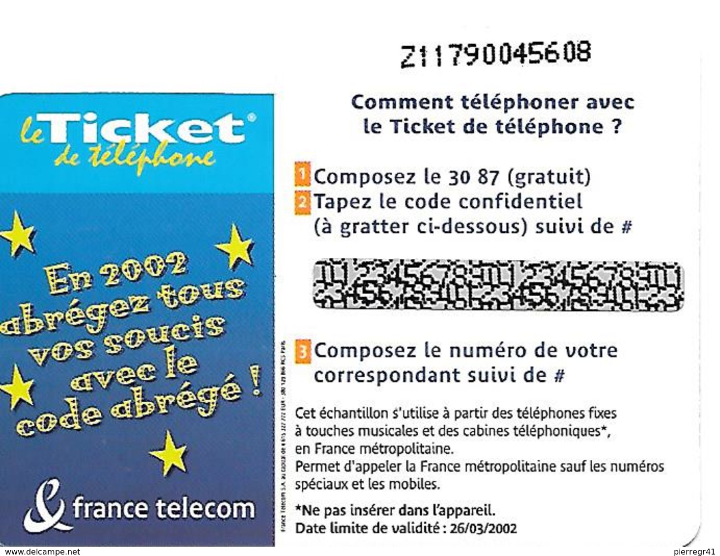 TICKET TELEPHONE-FRANCE-PU101-2002-ECHANTILLON 5Mn- Non Gratté-NEUF-TBE - Tickets FT