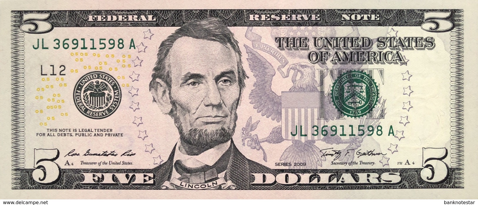 USA 5 Dollars, P-531 (2009) - L/San Francisco Issue - UNC - Billets De La Federal Reserve (1928-...)
