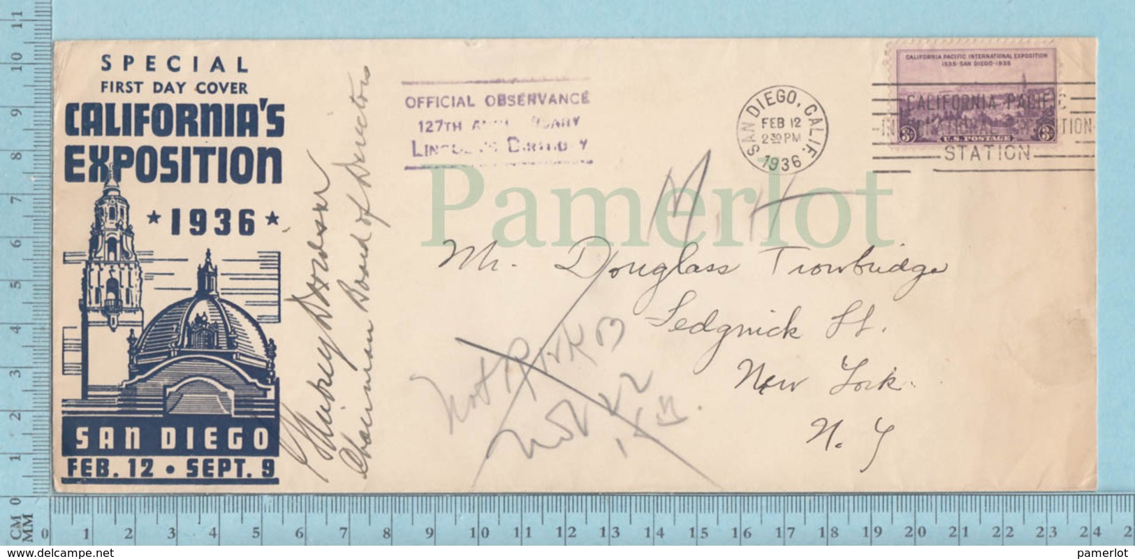 USA - FDC 1936, Cachet, Flame : Special First Day Cover California's Exposition , Cover 12 Feb, "first Day Of The Expo - 1851-1940