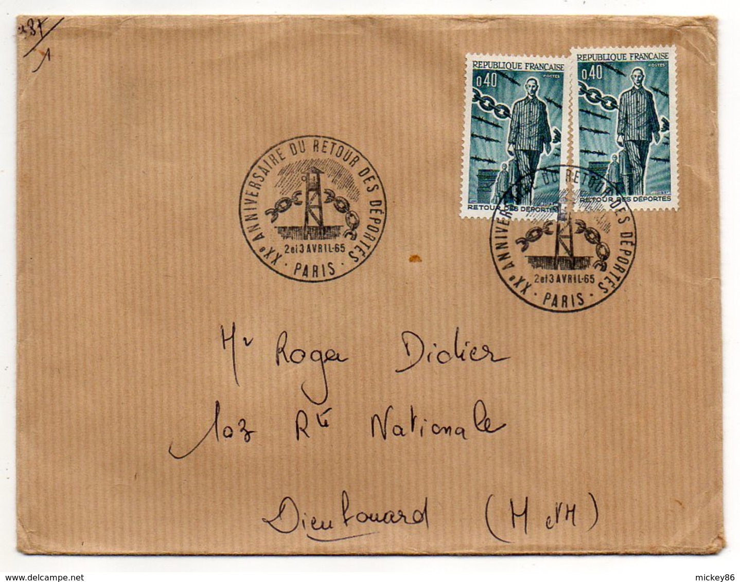 1965-Lettre De Paris Pour Dieulouard-54-Beau Cachet Provisoire"20ème Anniv Du Retour Des Déportés"-timbres Concordants - 1961-....