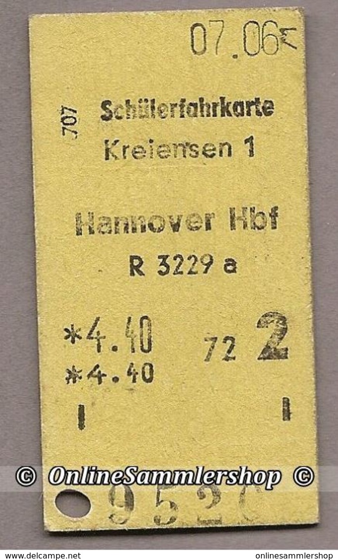 BRD - Pappfahrkarte ( DB) - Kreiensen 1 - Hannover Hbf (Schüler) Vom 07.06.71 - Europe