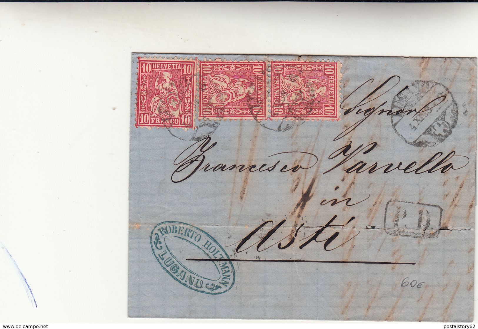 Lugano Per Asti, Cover  Con Contenuto 10+10+10 Francs+ PD Transito Per Milano E Poi Torino 1848 - Storia Postale