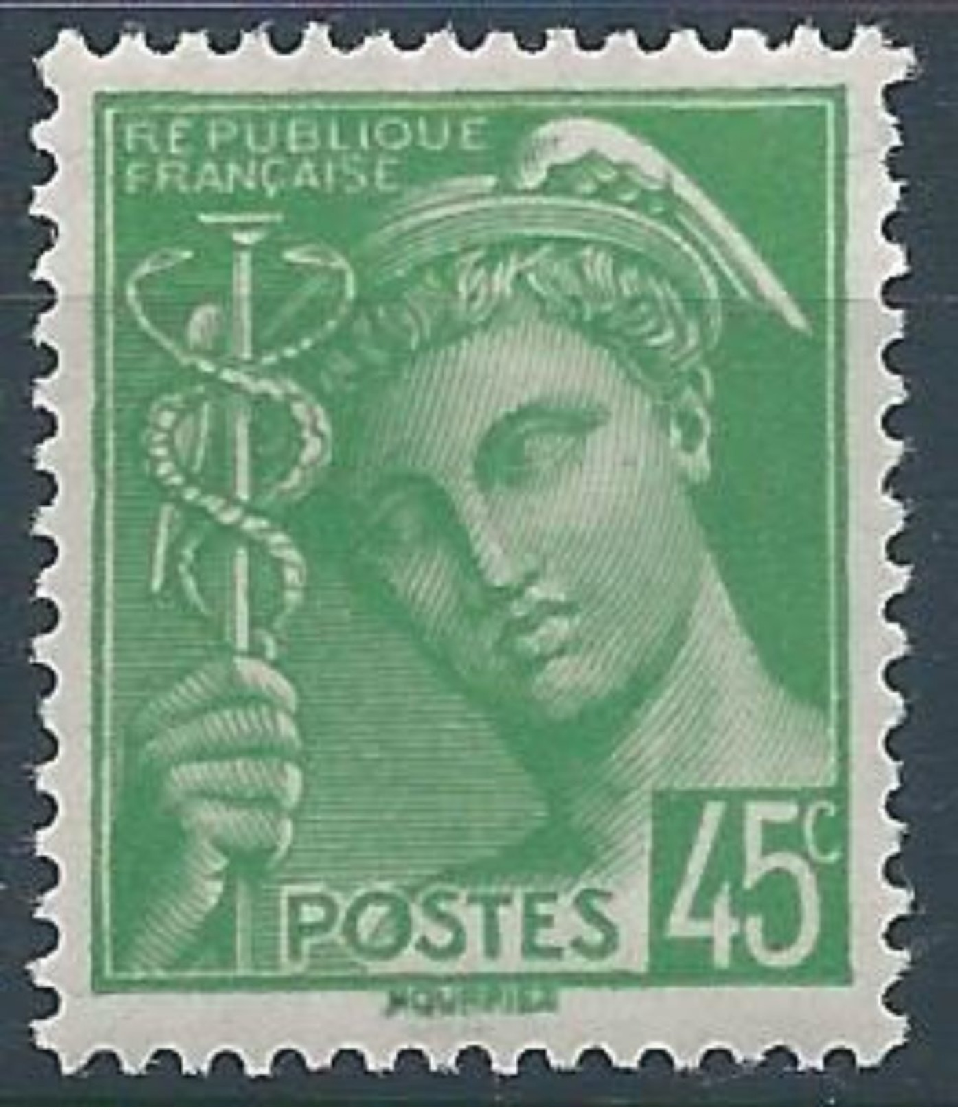 FRANCE - 1938-41 - YT N°414 - 45 C. Vert-jaune - Type Mercure - Neuf** - TTB Etat - 1938-42 Mercure