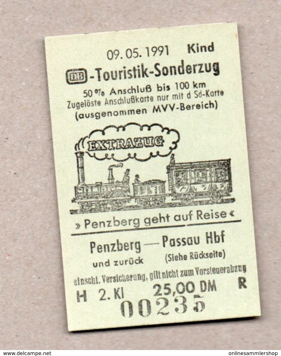 BRD - Pappfahrkarte ( DB) - Sonderfahrt -  Touristik-Sonderzug Prenzberg - Passau 9.5.91 - Europa