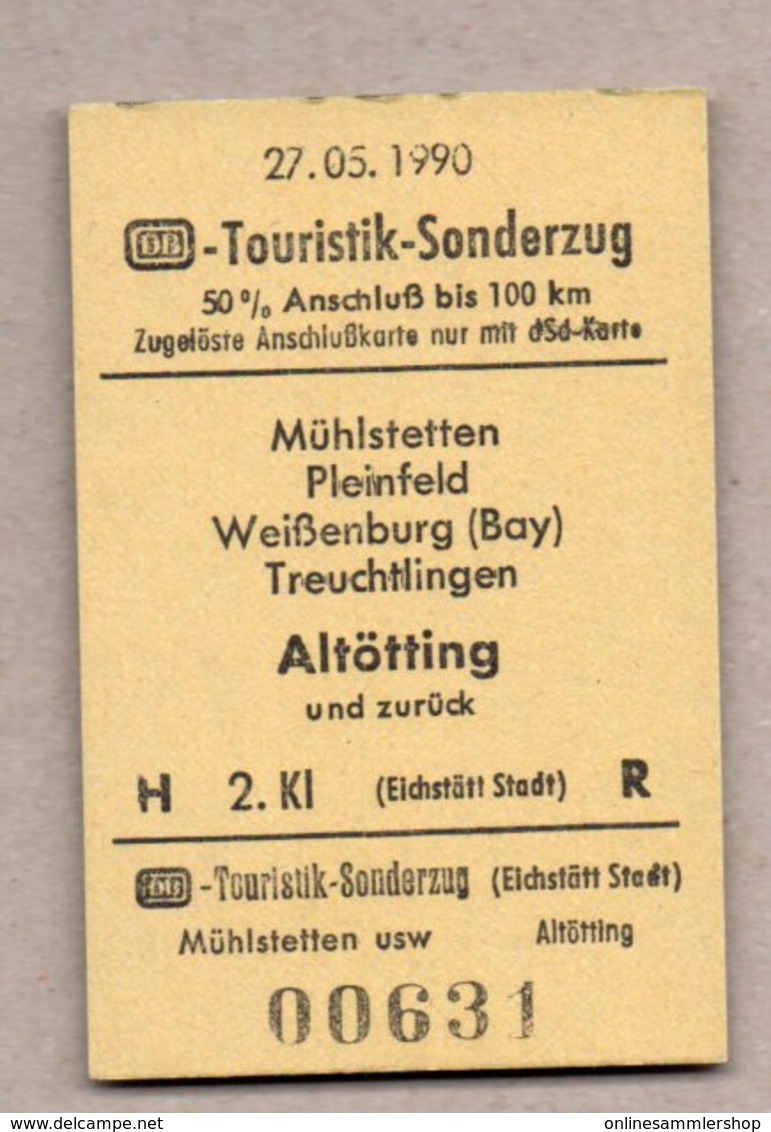 BRD - Pappfahrkarte ( DB) - Sonderfahrt -  Touristik-Sonderzug Mühlstetten - Altötting 27.5.90 - Europa