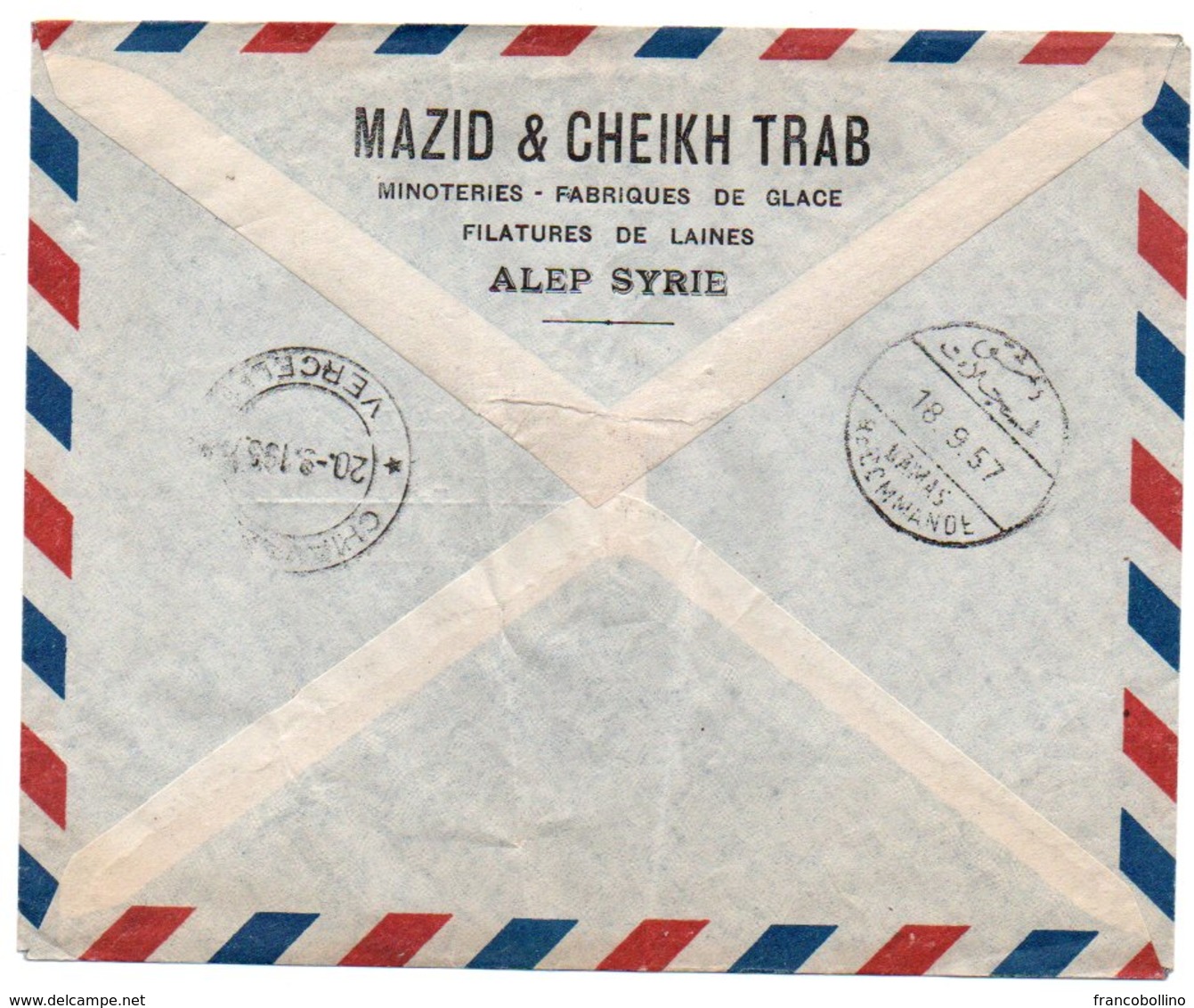 SYRIA/SYRIE - REGISTERED AIR MAIL COVER TO ITALY 1957 / THEMATIC STAMP-UNIVERSITY / ALEP CANCEL - Siria