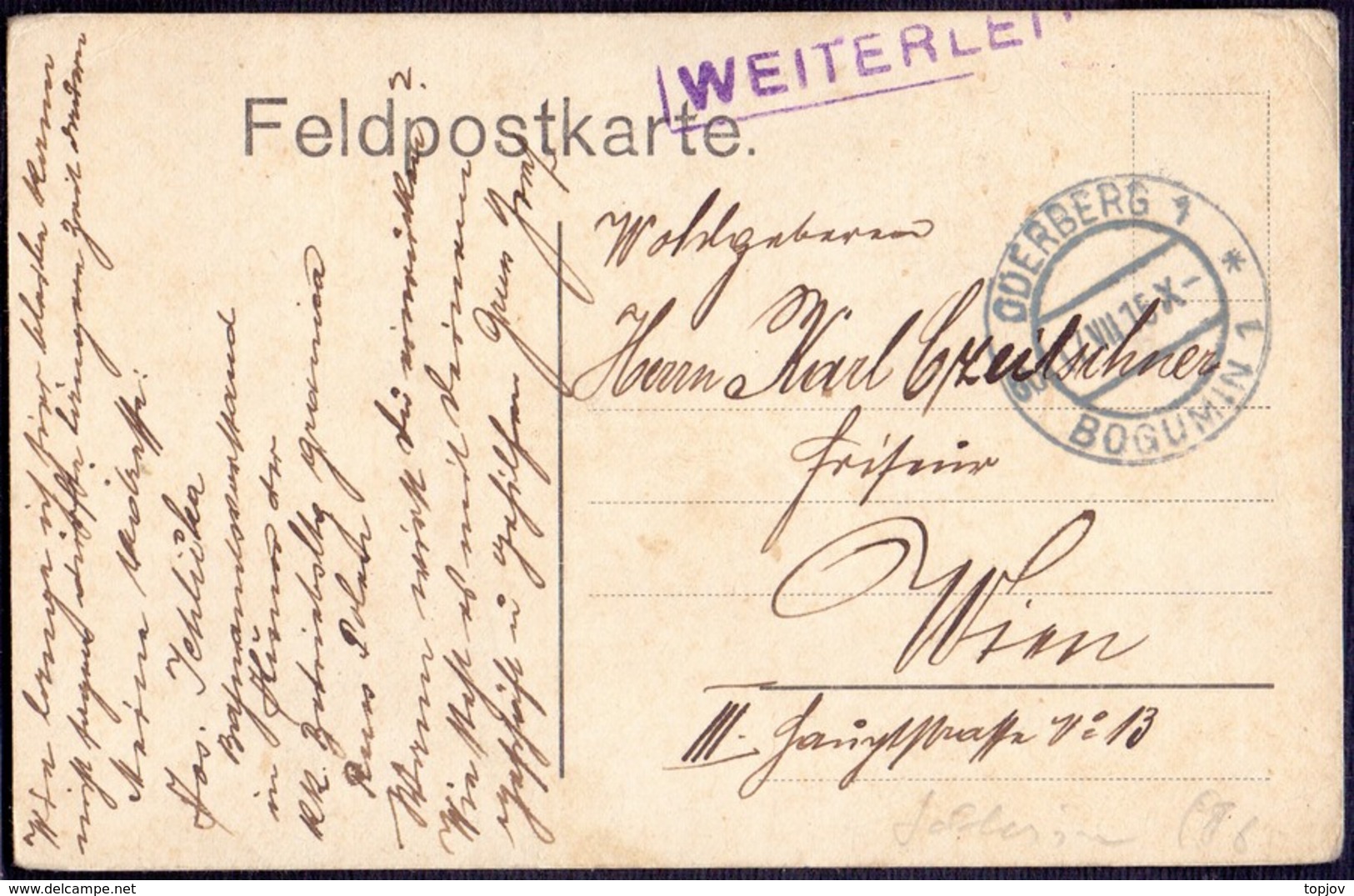 AUSTRIA - CZECHOSLOVAKIA -  K.u.K. Feldpostkarte  WEITERLE.  BOGUMIN  ODERBERG  To  WIEN - 1915 - ...-1918 Préphilatélie