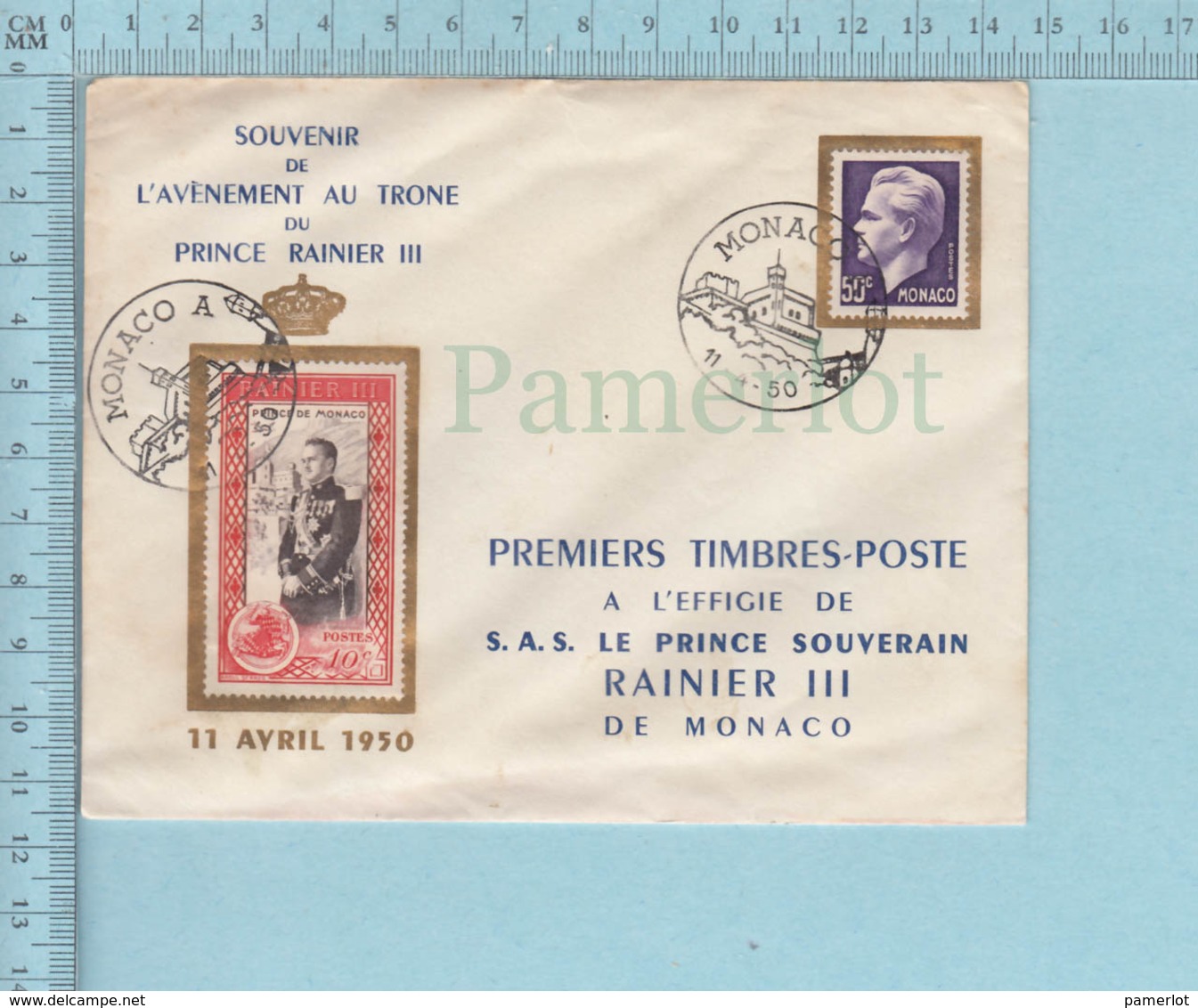 FDC MONACO 11.4.1950 - PREMIERS TIMBRES-POSTE A L'EFFIGIE DE S.A.S. LE PRINCE RAINIER III - Lettres & Documents