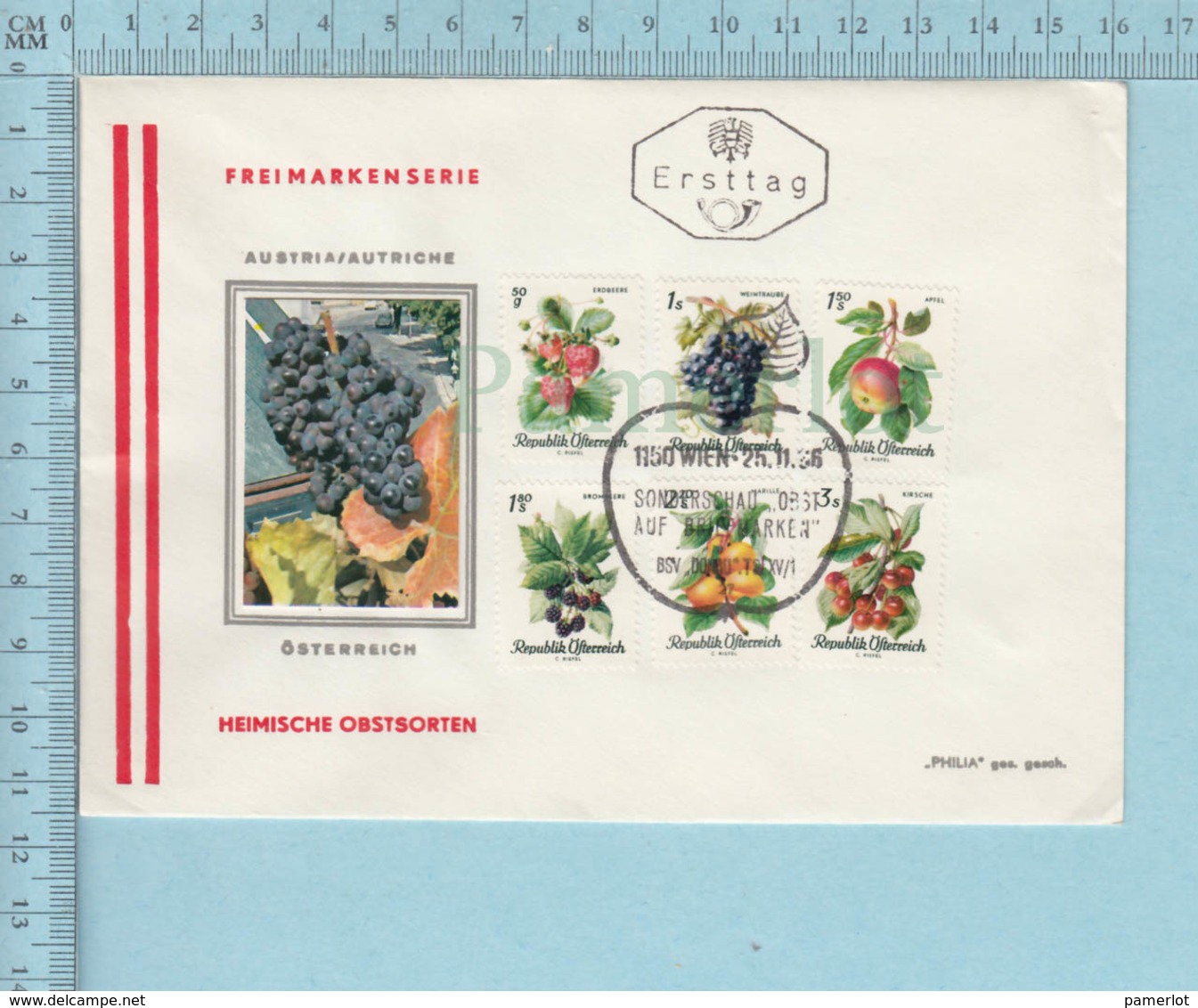 Autriche , Austria - Flame Cachet: Heimische Obstsorten, 6 Stamps 1966, Frei Marken Serie - FDC