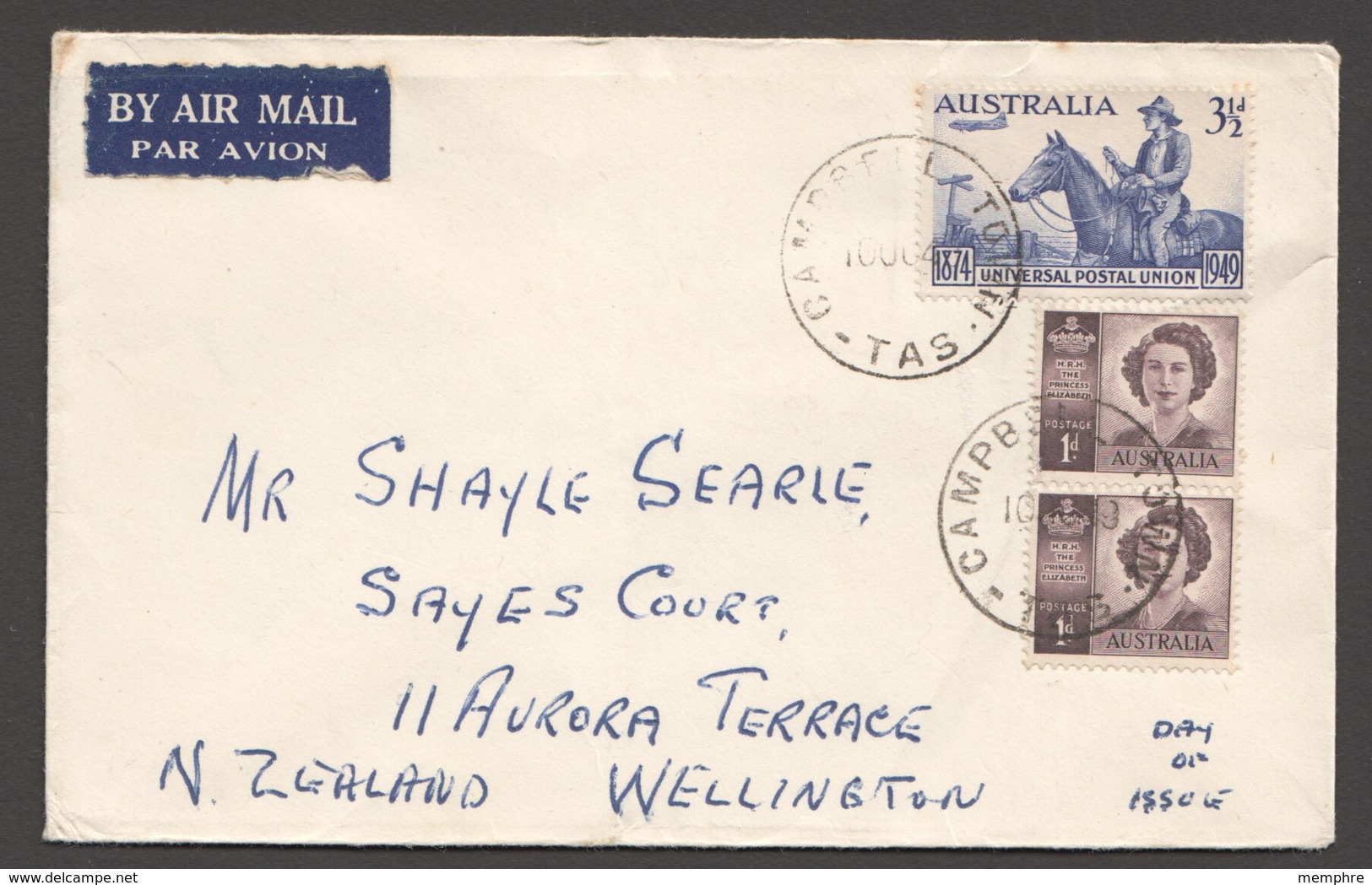 1949  UPU &5th Anniv. Added Pair Of  Princess Elizabeth 1d SG 222 Air Mail To New Zealand - FDC