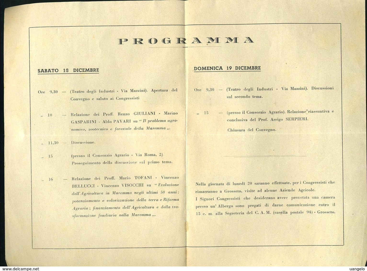 165 GROSSETO 1948 CONVEGNO DEGLI AGRICOLTORI MAREMMA TOSCO LAZIALE , PROGRAMMA - Italia