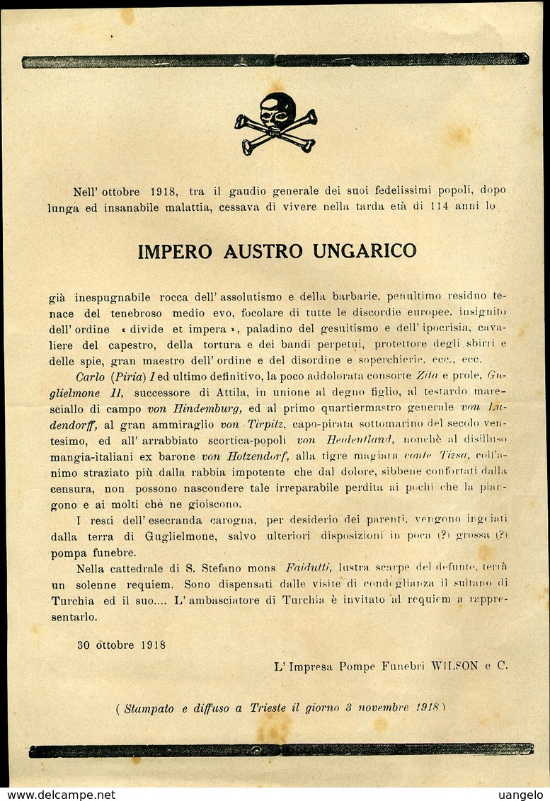 164 MANIFESTO IMPERO AUSTRO UNGARICO , OTTOBRE 1918 - Documenti Storici