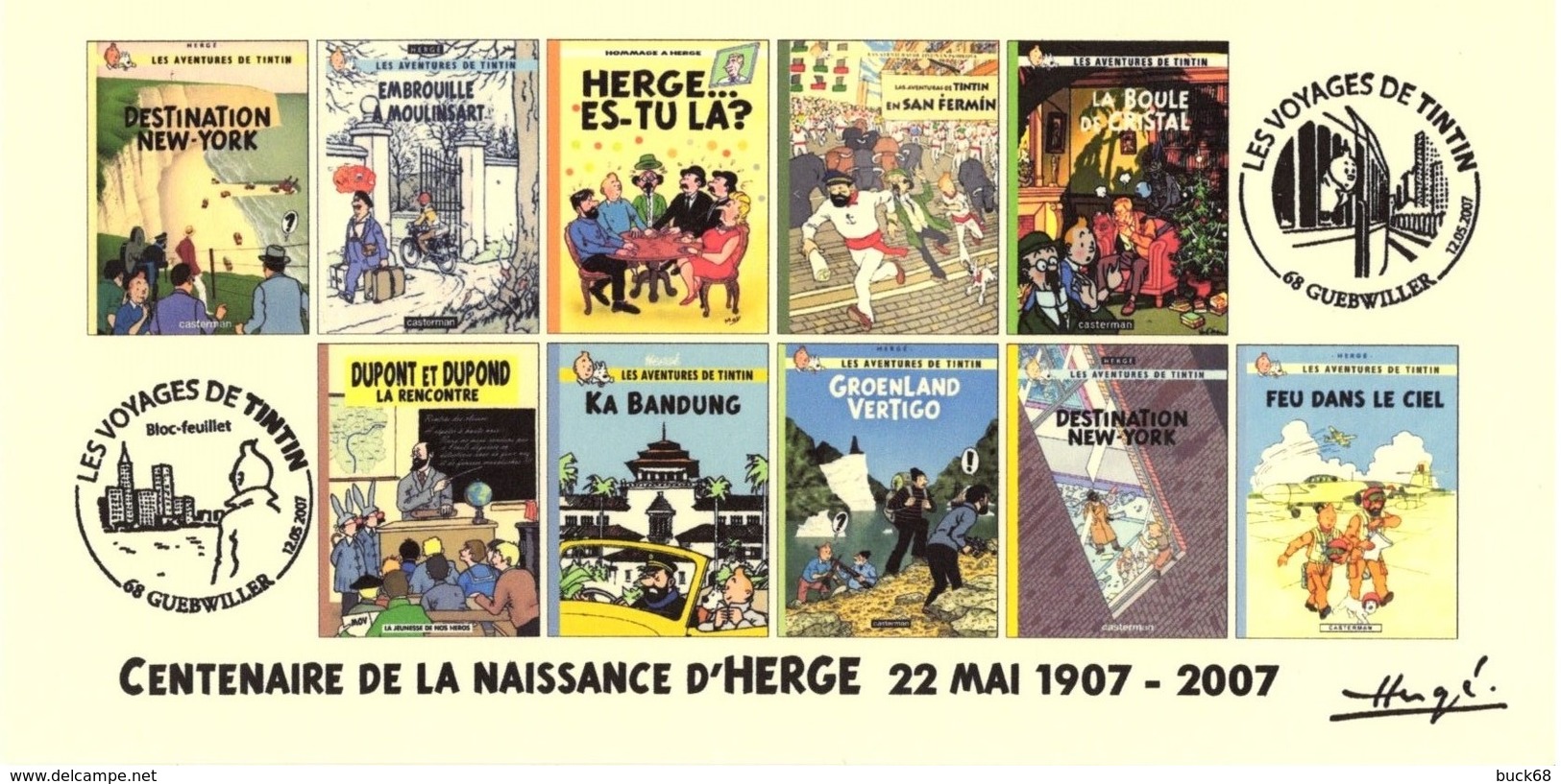 FRANCE 2007 N°106 Albums Fictifs + 2 Cachets Premier Jour FDC TINTIN KUIFJE TIM HERGE GUEBWILLER - Comics