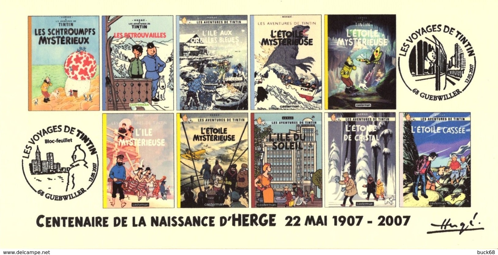 FRANCE 2007 N°116 Albums Fictifs + 2 Cachets Premier Jour FDC TINTIN KUIFJE TIM HERGE GUEBWILLER - 2000-2009