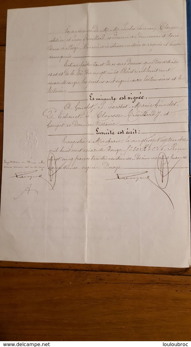 ACTE DE  SEPTEMBRE 1872 VENTE COMMUNE DE BEIRE LE CHATEL COTE D'OR ACTE NOTARIE - Documentos Históricos