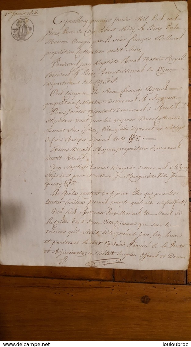 ACTE  DE JANVIER 1816  ACQUISITION D'UN HERITAGE A BEIRE LE CHATEL - Historical Documents