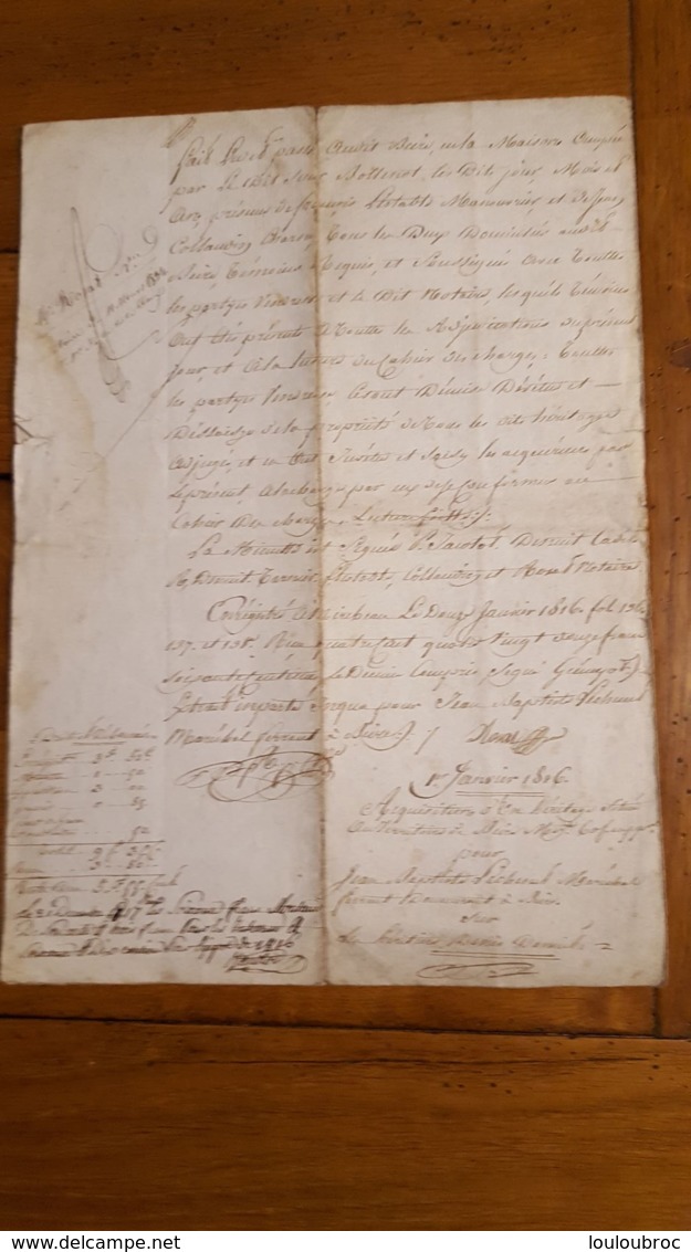 ACTE  DE JANVIER 1816  ACQUISITION D'UN HERITAGE A BEIRE LE CHATEL - Historical Documents