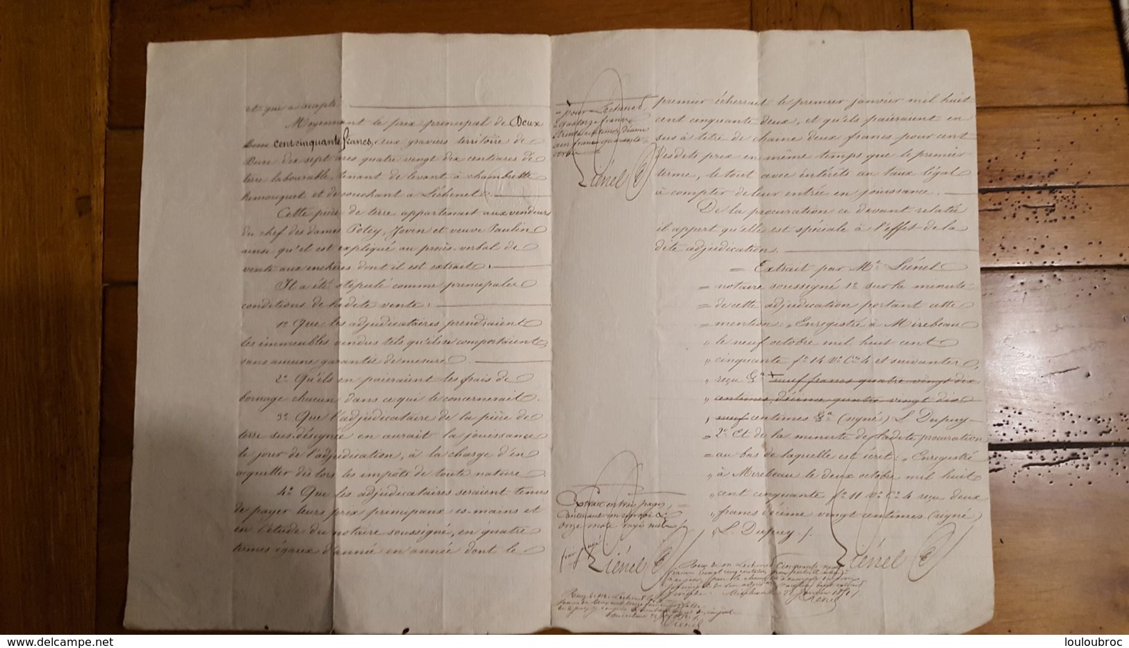 ACTE  DE SEPTEMBRE 1850 ADJUDICATION TERRES A BEIRE LE CHATEL - Documentos Históricos